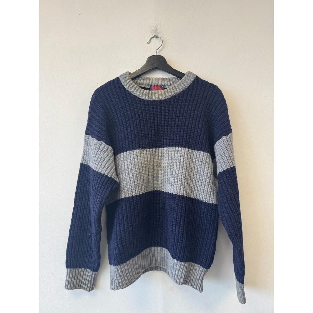 Vintage Canterbury Sweater Mens Medium Blue Gray Wool Striped Chunky Knit‎ NZ
